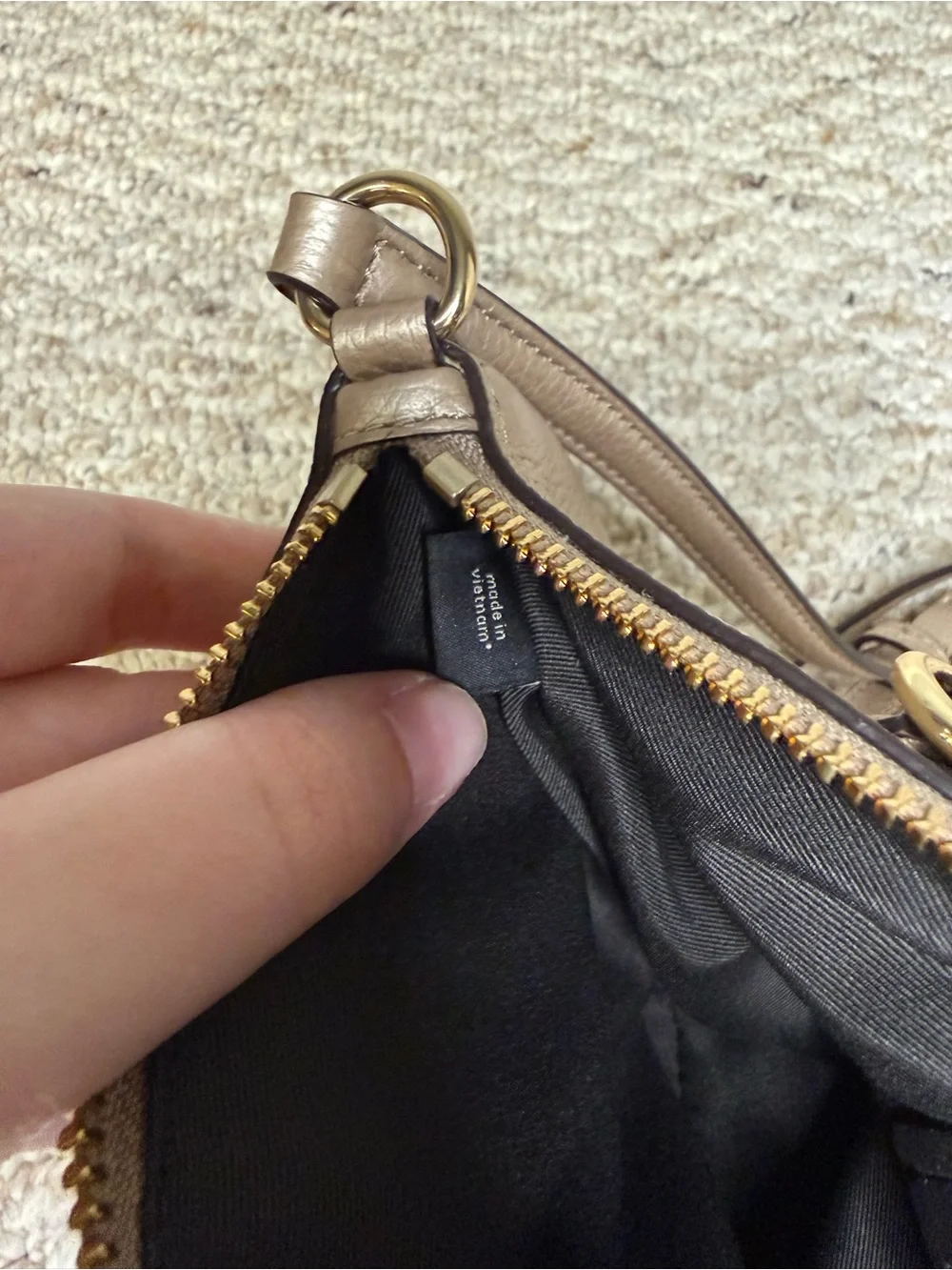 Coach Pebble Leather Small Kelsey Satchel in Metallic Beige w/ Detachable Strap